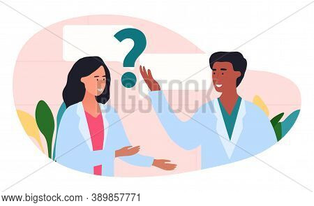 The Second Medical Opinion Abstract Concept. Two Multi-racial Doctors In White Coats Are Talking, An