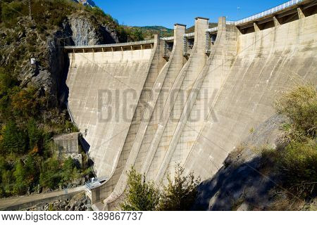 Bubal Dam in Tena Valley, Pyrenees, Huesca province, Aragon in Spain.