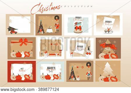 Hand Drawn Vector Abstract Fun Stock Flat Merry Christmas, And Happy New Year Time Cartoon Festive C