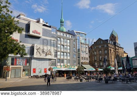 Dortmund, Germany - September 16, 2020: People Visit Markt, Main City Square In Dortmund, Germany. D