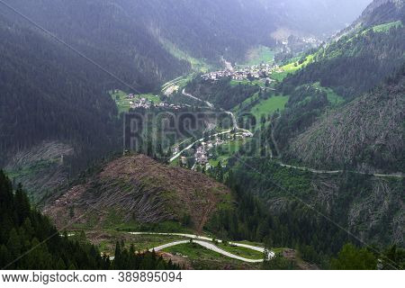 Mountain Landscape At Summer Along The Road To Colle Santa Lucia, Dolomites, Belluno Province, Venet