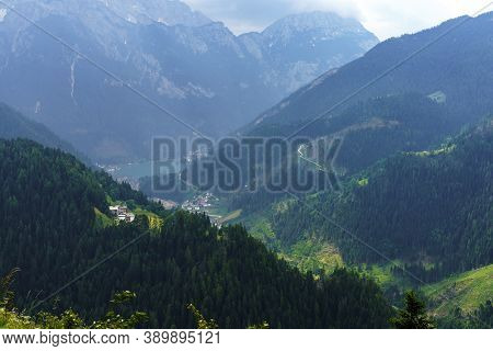 Mountain Landscape At Summer Along The Road To Colle Santa Lucia, Dolomites, Belluno Province, Venet
