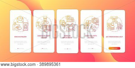 Telemedical Consultation Steps Onboarding Mobile App Page Screen With Concepts. Future Hospital Walk