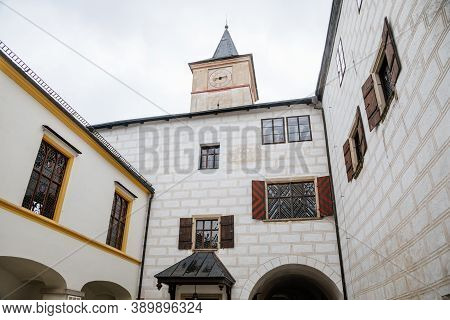 Medieval Castle Rozmberk Nad Vltavou, Courtyard With Renaissance Arcade, South Bohemia, Czech Republ