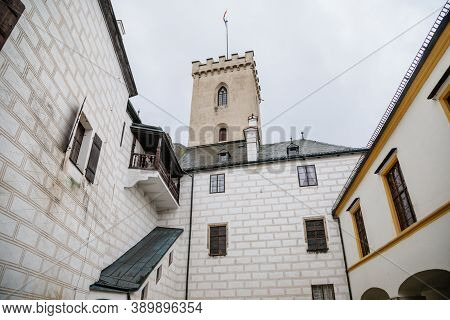 Medieval Castle Rozmberk Nad Vltavou, Courtyard With Renaissance Arcade, South Bohemia, Czech Republ
