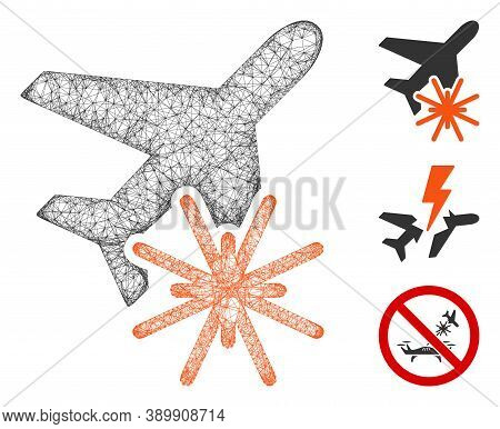 Mesh Aiplane Explosion Polygonal Web Icon Vector Illustration. Abstraction Is Based On Aiplane Explo