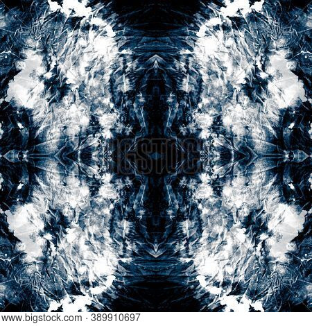 Dye Shirt. Blue Print. Grey Tie Dye Textile.