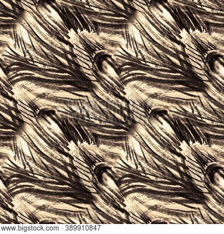 Seamless Jungle. Beige Bird Retro. Yellow Pattern