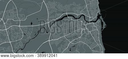 Urban City Map Of Sunderland. Vector Illustration, Sunderland Map Grayscale Art Poster. Street Map I