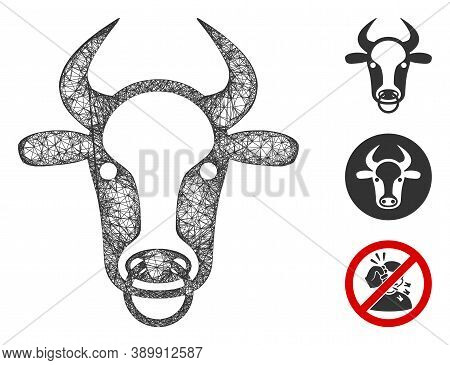 Mesh Bull Ring Polygonal Web Icon Vector Illustration. Carcass Model Is Created From Bull Ring Flat 