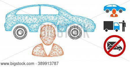 Mesh Car Owner Polygonal Web Icon Vector Illustration. Model Is Based On Car Owner Flat Icon. Triang