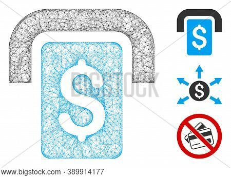 Mesh Cashpoint Polygonal Web Icon Vector Illustration. Carcass Model Is Based On Cashpoint Flat Icon