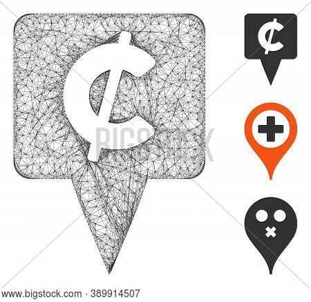 Mesh Cent Map Pointer Polygonal Web Icon Vector Illustration. Model Is Based On Cent Map Pointer Fla