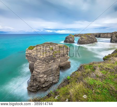 Beach Of The Cathedrals (playa De Las Catedrales) At High Tide, Galicia, Spain