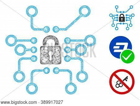 Mesh Cryptography Polygonal Web Icon Vector Illustration. Carcass Model Is Based On Cryptography Fla