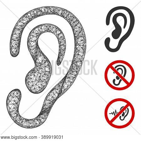Mesh Ear Polygonal Web Icon Vector Illustration. Carcass Model Is Based On Ear Flat Icon. Triangle M