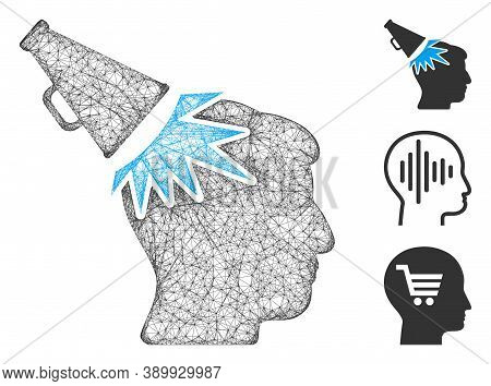 Mesh Megaphone Impact Head Polygonal Web 2d Vector Illustration. Carcass Model Is Based On Megaphone