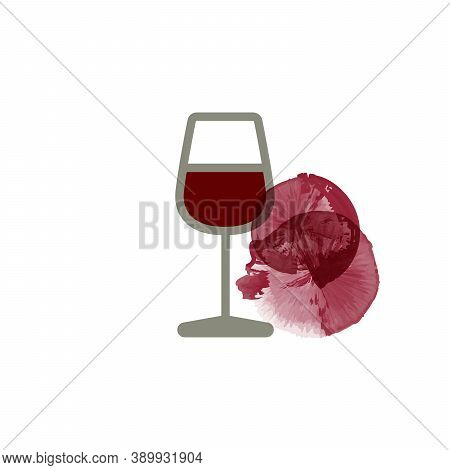 Vector Ink Watercolor Wine Glass. Stock Vector Illustration Isolated On White Background.