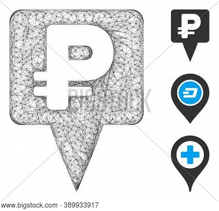 Mesh Rouble Map Pointer Polygonal Web Icon Vector Illustration. Carcass Model Is Based On Rouble Map