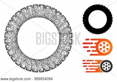 Mesh Rubber Tire Polygonal Web Icon Vector Illustration. Model Is Based On Rubber Tire Flat Icon. Tr