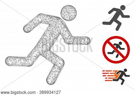Mesh Running Man Polygonal Web Symbol Vector Illustration. Model Is Created From Running Man Flat Ic