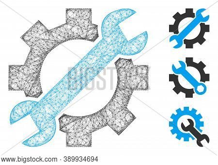 Mesh Service Tools Polygonal Web Symbol Vector Illustration. Carcass Model Is Based On Service Tools