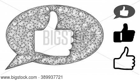 Mesh Thumb Up Message Polygonal Web 2d Vector Illustration. Model Is Based On Thumb Up Message Flat 