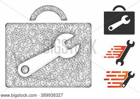 Mesh Tool Case Polygonal Web Icon Vector Illustration. Model Is Based On Tool Case Flat Icon. Triang