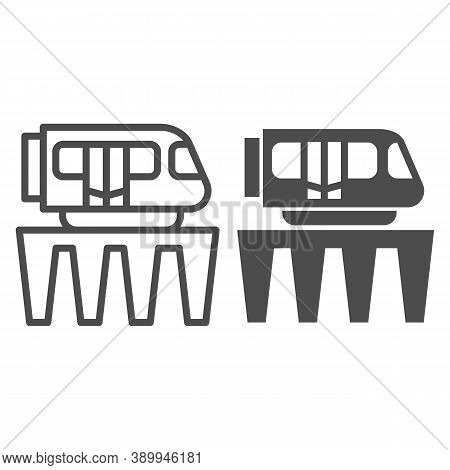 Monorail Train Line And Solid Icon, Public Transport Concept, Monorail Subway Sign On White Backgrou