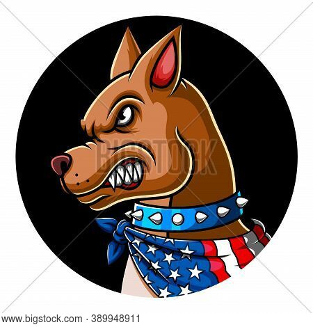 Angry Pitbull Wearing A Scarf Of Illustration