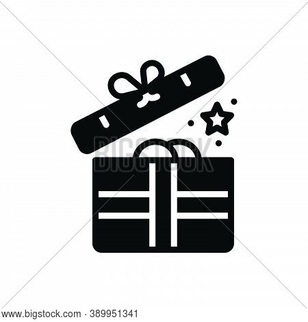 Black Solid Icon For Open Unlatch Package Surprise Present Bounty Gift