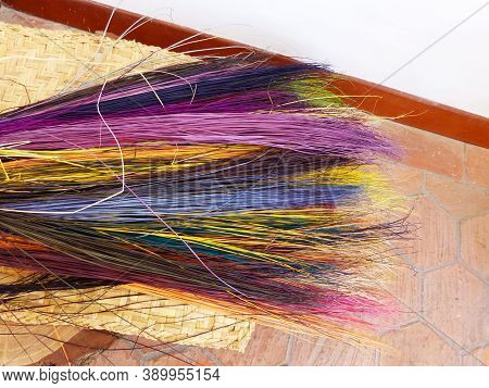 Colored Straw, Material For Weaving Panama Hats Or Paja Toquilla Hats. Cuenca, Ecuador