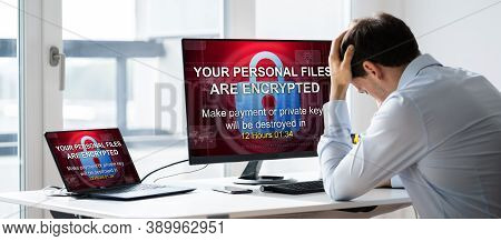 Ransomware Malware Attack. Business Computer Hacked. Files Encrypted