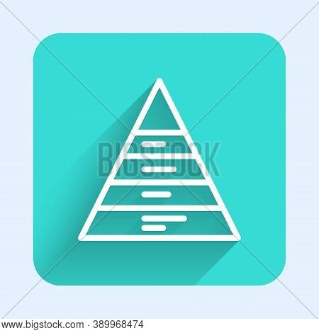 White Line Business Pyramid Chart Infographics Icon Isolated With Long Shadow. Pyramidal Stages Grap