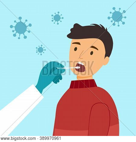 Mouth Saliva Test Using Swab Concept Vector Illustration. Covid-19 Coronavirus Or Dna Test. Doctor K