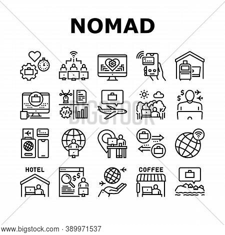 Digital Nomad Worker Collection Icons Set Vector