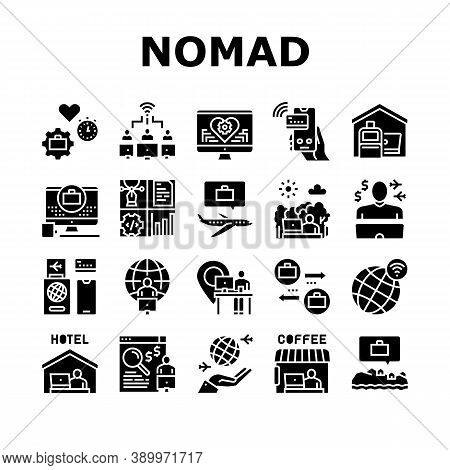 Digital Nomad Worker Collection Icons Set Vector