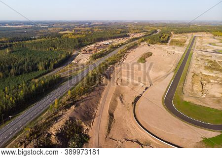 Aerial View Of The Road And Race Track In Finland