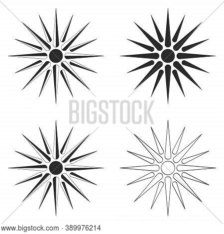 Vector Monochrome Icon Set With  Ancient Solar Symbol Vergina Sun