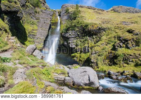 Gluggafoss Waterfall In Fljotshlid In South Iceland