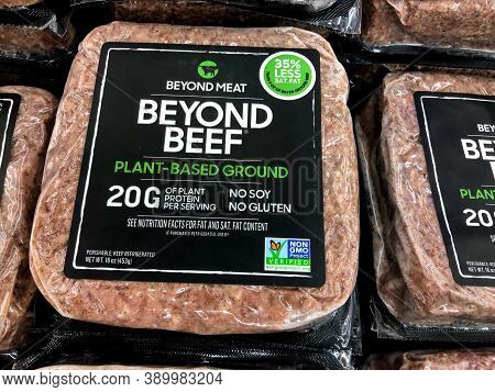 Tel Aviv, Israel - 5 October, 2020: Beyond Meat Brand Plant-based Beyond Beef Packages In The Meat S