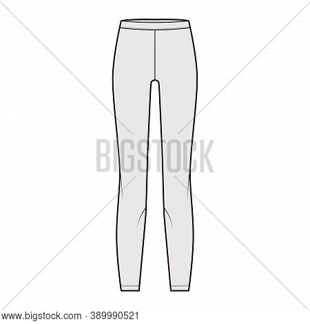 Leggins Technical Fashion Illustration With Elastic Waistband. Flat Sport Training Slim Pants, Casua