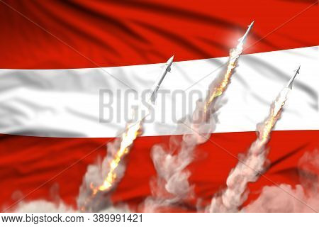 Modern Strategic Rocket Forces Concept On Flag Fabric Background, Austria Ballistic Missile Attack -
