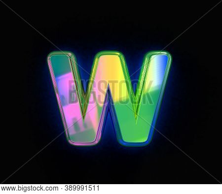 Colorful Dichroic Font - Letter W Isolated On Grey Background, 3d Illustration Of Symbols