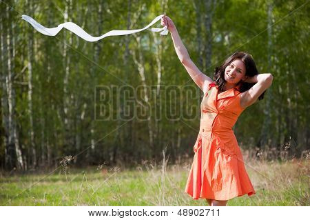 Pretty girl playing with tape