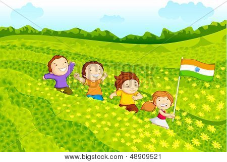 Kids with Indian flag