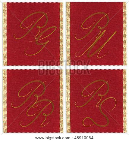 Kolekcja wyrobów włókienniczych monograms projekt na wstążce. RJ, RM, RS, RR 