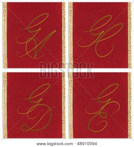 Sammlung von Textile monograms Design auf einem Band. JA, JC, JD, JE 