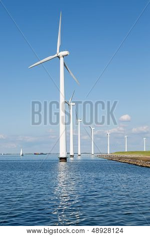 Wind Turbines Along Dutch Coast Near Urk