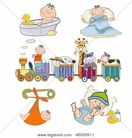 New Baby Boy Items Set Isolated On White Background